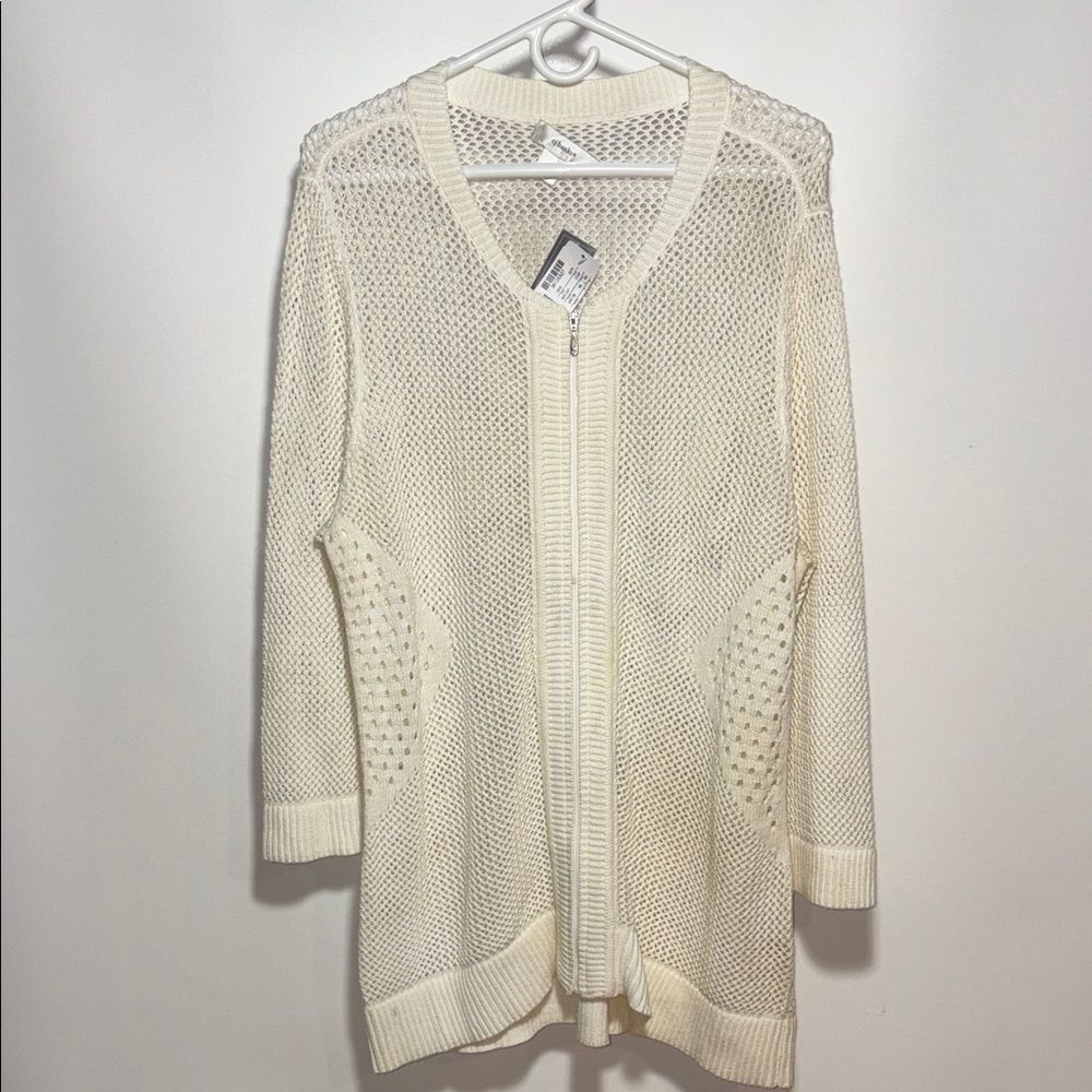 CJ Banks Cream Knit Cardigan